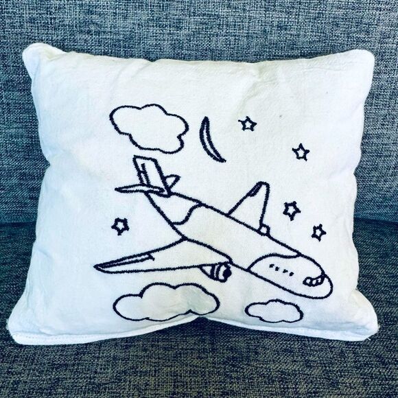 Airplane Embroidered Baby Nursery Decor Pillow - Picture 1 of 3